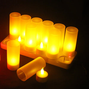 12 Flickering Rechargeable LED Tea Light Candles Flameless for Dinner Wedding Party