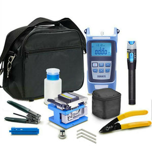 Fiber Optic Tool Kit Assembly w/Fiber Cleaver 5KM Visual Fault Locator Optical Power Meter Carry Bag