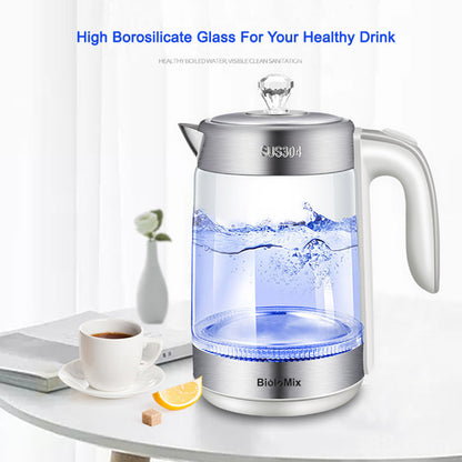 2200W 1.8L Electric Glass Kettle BPA-Free Tea Coffee Pot w/ LED Blue Light