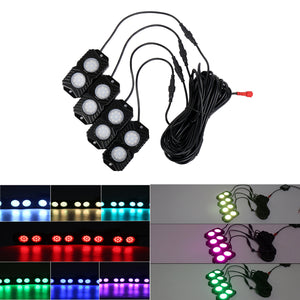 OL-19RGB04 RGB LED Rock Lights 4 Pods Mobile Phone Bluetooth Control for Jeep Truck ATV SUV Car Boat