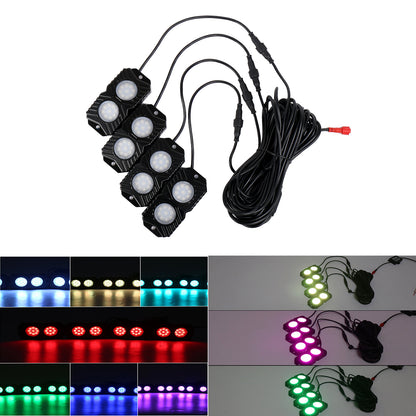OL-19RGB04 RGB LED Rock Lights 4 Pods Mobile Phone Bluetooth Control for Jeep Truck ATV SUV Car Boat