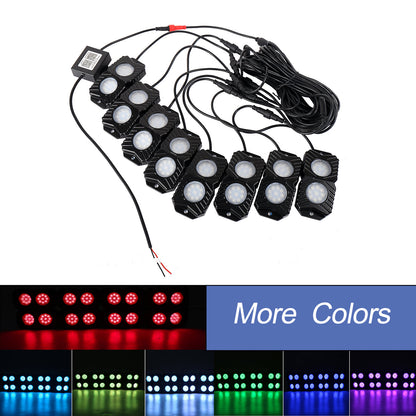 OL-19RGB08 8 Pod RGB LED Rock Lights Mobile Phone Bluetooth Control for Jeep Truck ATV SUV Car Boat