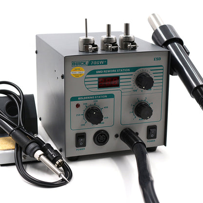 2 In 1 Hot Air Rework Station 580W Hot Air Soldering Station Digital Display + 3 Nozzles QUICK 706W+
