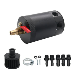 2-Port Baffled Oil Catch Can Tank Reservoir with Drain Valve Breather Filter Universal Type Aluminum