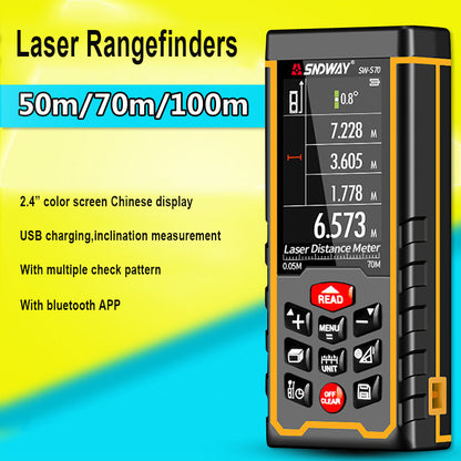 100m/328ft Laser Distance Meter Digital Laser Rangefinder Rechargeable 2.4&quot; Color Display SW-S100