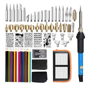 71pcs Wood Burning Pen Kit w/ Tips Soldering Iron Drawing Templates 18 Colored Pencils UK Plug