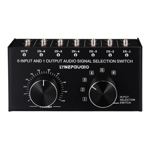 Lossless Audio Input Signal Selector Audio Input Switch 6 IN &amp; 1 OUT Adjustable Output Volume 3.5mm Ports