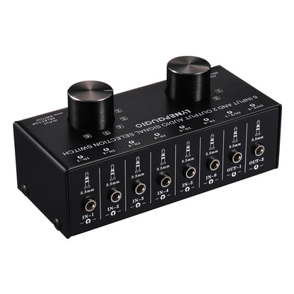 Audio Input Selector Switch Audio Input Signal Selector Support 6 IN 2 OUT &amp; 2 IN 6 OUT 3.5mm Ports