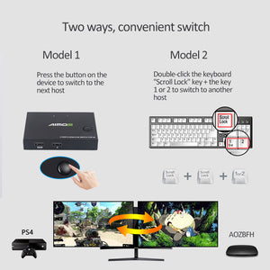 2 Port HDMI KVM Switch 2 IN 1 OUT For 4K*2K@30Hz AM-KM201 Version 2.0 Dark Gray