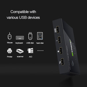 2 Port USB KVM Switch 2 IN 4 OUT w/ USB Cables For Keyboard U Disk Printer Scanner AM-UK204