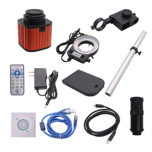 HY-5200B 16MP Industrial Microscope Camera 100X CCD Lens 1080P HDMI/USB Port Support TF Card w/56LED