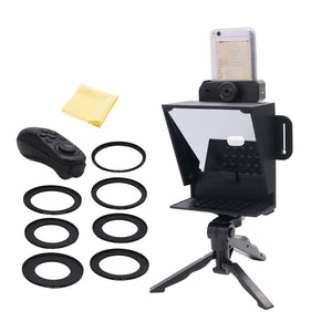 82mm Mini Portable Inscriber Mobile Teleprompter Artifact Video with Adapter Rings Remote Control for Mobile Phone &amp; Camera