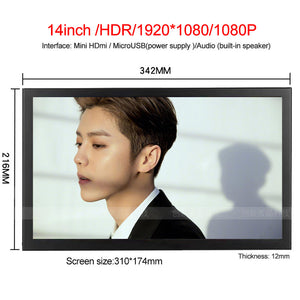 14" Portable HDR Monitor IPS Screen 1920 x 1080 Narrow Side For PS4 Switch XBOX PC Monitor Gaming