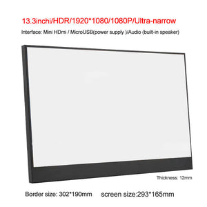 13.3" Portable HDR Monitor IPS Screen 1920 x 1080 Narrow Side For PS4 Switch XBOX PC Monitor Gaming