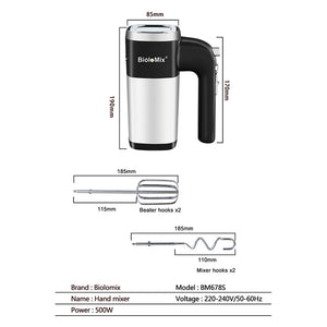 500W Handheld Mixer Electric Hand Blender Dough Blender with Egg Beaters &amp; Dough Hooks BM678S