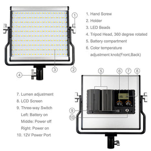 15W Studio Video Light LED Studio Light Panel 1650lm 3200-5600K Dimming 200 LEDs PU5220 (US Plug)