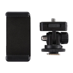 Tripod Mount Adapter 1/4 inch Screw Thread Cold Shoe with Phone Clamp For SLR Cellphones PU417