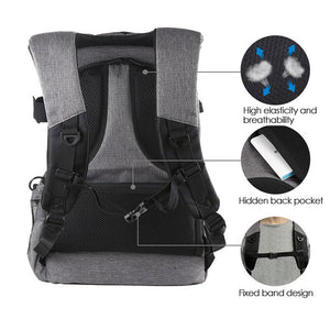 14W Solar Power Backpack Camera Backpack Bag Anti-Theft Large Capacity w/ Headphone USB Hole PU5012H