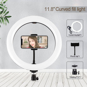 11.8&quot; LED Ring Fill Light Dimmable Selfie Ring Light with Cell Phone Holder For Vlog Video PU457B