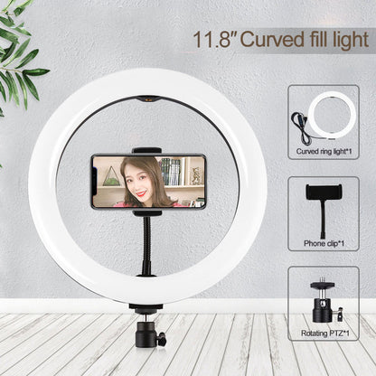 11.8&quot; LED Ring Fill Light Dimmable Selfie Ring Light with Cell Phone Holder For Vlog Video PU457B