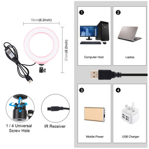 6.2&quot; Dimmable Ring Light LED Fill Light w/ Remote Control Tripod Ball Head For Vlogging Video PU429F