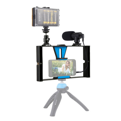 Smartphone Video Rig w/ Microphone &amp; Studio Light &amp; Tripod Head For iPhone Galaxy Xiaomi HTC PKT3022