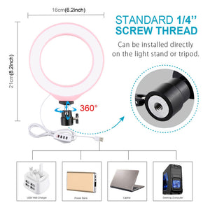 6.2&quot;/16cm Dimmable LED Ring Light Video Fill Light 3 Modes with Cold Shoe Tripod Ball Head PU378F