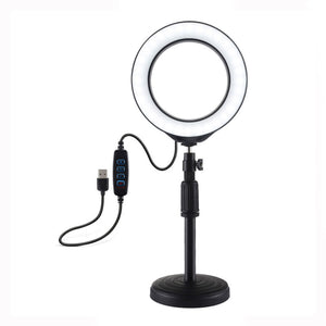 6.2&quot; Dimmable LED Ring Fill Light + Desktop Tripod Stand Round Base Adjustable Height 18-28cm PU392
