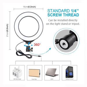 70cm Light Tripod Stand + 6.2&quot;/16cm Dimmable LED Ring Light Dual-Phone Holder PKT3037