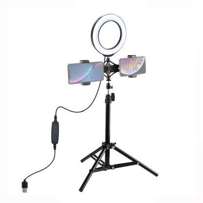 70cm Light Tripod Stand + 6.2&quot;/16cm Dimmable LED Ring Light Dual-Phone Holder PKT3037