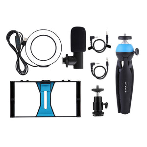 Smartphone Video Rig w/ 4.7&quot; Ring Light &amp; Microphone &amp; Tripod &amp; Tripod Head For iPhone Huawei PKT3025