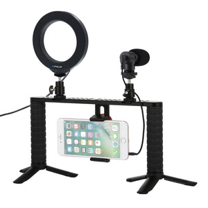 Smartphone Video Rig w/ 4.7&quot; Ring Light &amp; Microphone &amp; Mini Tripod &amp; Cold Shoe Tripod Head PKT3028