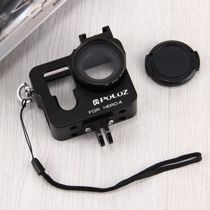 Camera Cage Housing Shell Aluminum Alloy w/ 37mm UV Lens Filter &amp; Lens Cap For GoPro HERO4 PU153