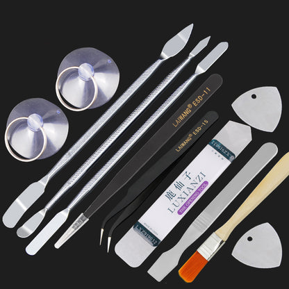 12pcs Mobile Phone Repair Tools Kit Spudger Pry Opening Tool + 5pcs Metal Disassemble Plate for Cell Phone LCD Screen