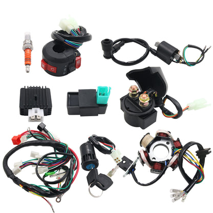 Complete ATV Wiring Harness Kit w/ Ignition Coil Go Kart Wiring Harness 6-Pole Stator for 110-125CC