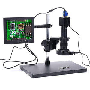 2MP Industrial Microscope Camera Stand Kit VGA 1080P w/ 8&quot; Display 180X C-Mount Lens 56 LED Light