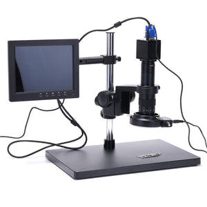 2MP Industrial Microscope Camera Stand Kit VGA 1080P w/ 8&quot; Display 180X C-Mount Lens 56 LED Light
