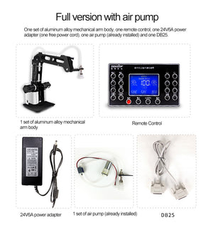 3-Axis Mechanical Robot Arm Industrial Manipulator with Air Pump Remote Control Power Adapter