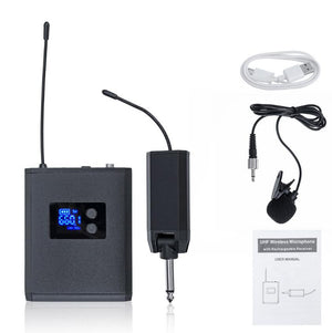 UHF Wireless Microphone System Lavalier Lapel Microphone with Receiver Bodypack Transmitter Black