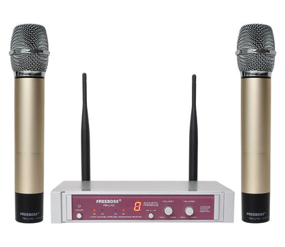 FREEBOSS FB-U10 UHF Wireless Microphone System Dual Way Digital Receiver + 2 Handheld Microphone