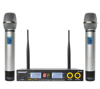 FREEBOSS FB-U09 UHF Wireless Microphone System Dual Way Digital Receiver + 2 Handheld Microphone