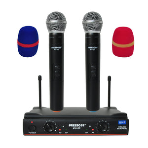 FREEBOSS KU-22 UHF Wireless Microphone System Dual Channel Receiver + 2 Handheld Mic Transmitter