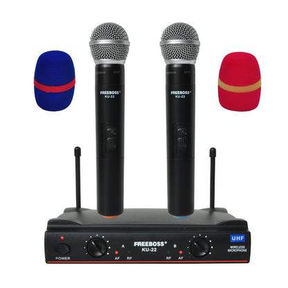 FREEBOSS KU-22 UHF Wireless Microphone System Dual Channel Receiver + 2 Handheld Mic Transmitter