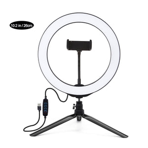 10.2&quot; Dimmable LED Ring Light with Tripod Stand Phone Clip Vlogging Selfie Video Ring Light PKT3071B
