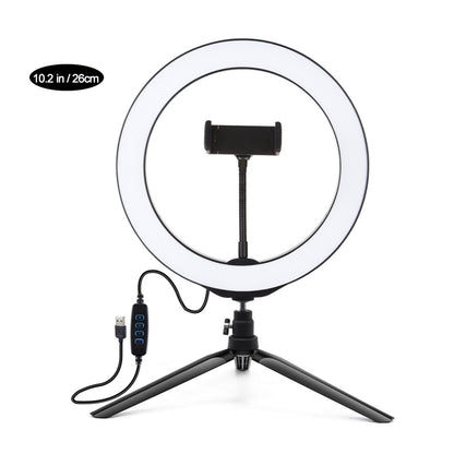10.2&quot; Dimmable LED Ring Light with Tripod Stand Phone Clip Vlogging Selfie Video Ring Light PKT3071B