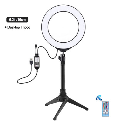 6.2&quot; RGBW Dimmable LED Ring Light with Tripod Stand Remote Control Vlogging USB Ring Light PKT3075B