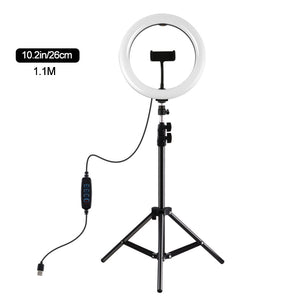 10.2&quot; Dimmable LED Ring Light Selfie Video Ring Light with 1.1m Tripod Stand Phone Clip PKT3069B