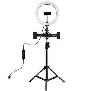 10.2&quot; Dimmable LED Ring Light with 1.1m Tripod Stand Phone Clip For Two Mobile Phones PKT3070B