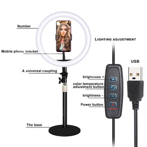 10.2&quot; Dimmable LED Ring Light Ring Fill Light with Phone Clip Stand For Live Broadcast BX-62