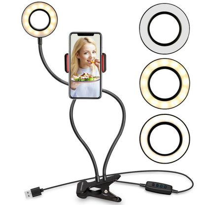 BX-06 Dimmable LED Ring Light Ring Fill Light with 360° Phone Clip For Live Streaming Selfie Vlog